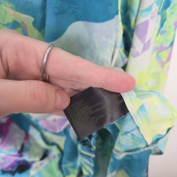 Worthington Green Blue Neon Eclectic Floral Long Sleeve Button Up Size 2X - Picture 5 of 7